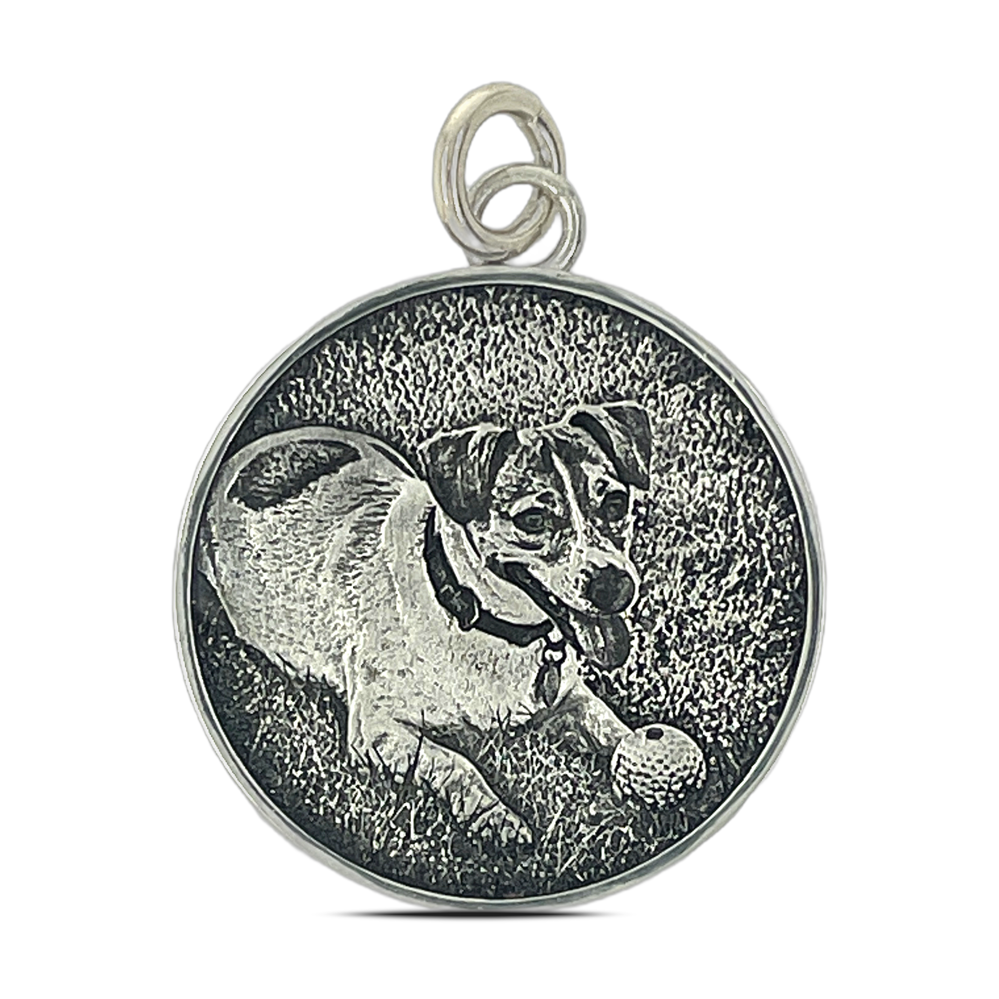 Finished family memory pendant with dog portrait