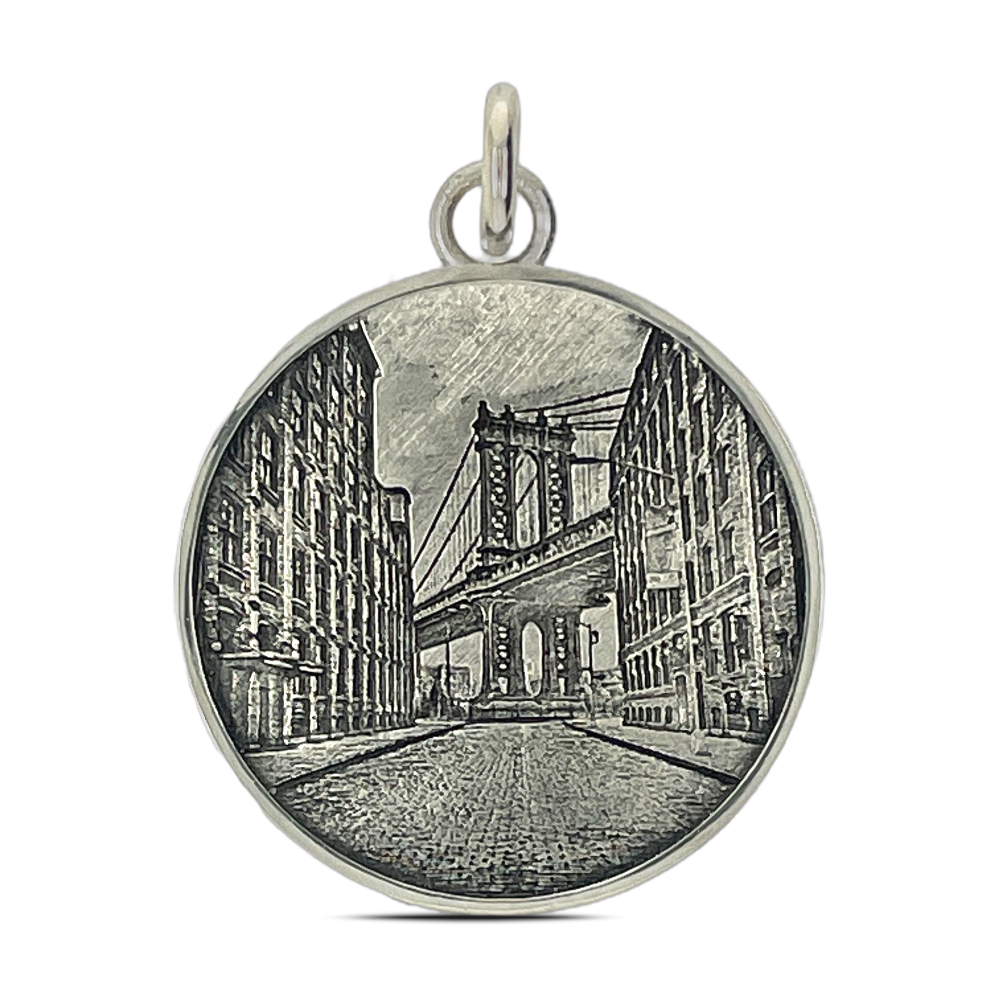 Finished travel keepsake pendant with Dumbo bridge view