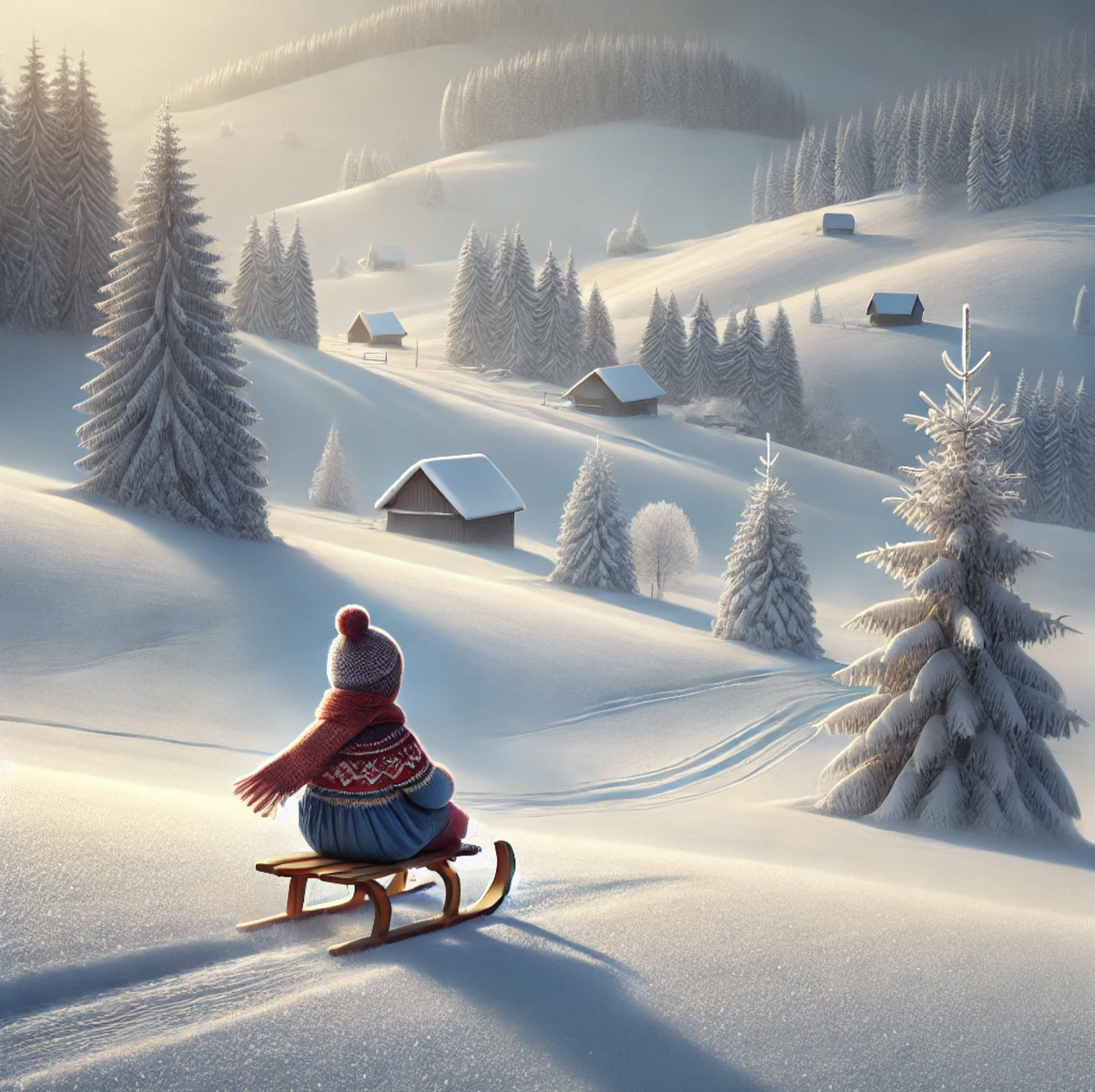 Winter sledding scene